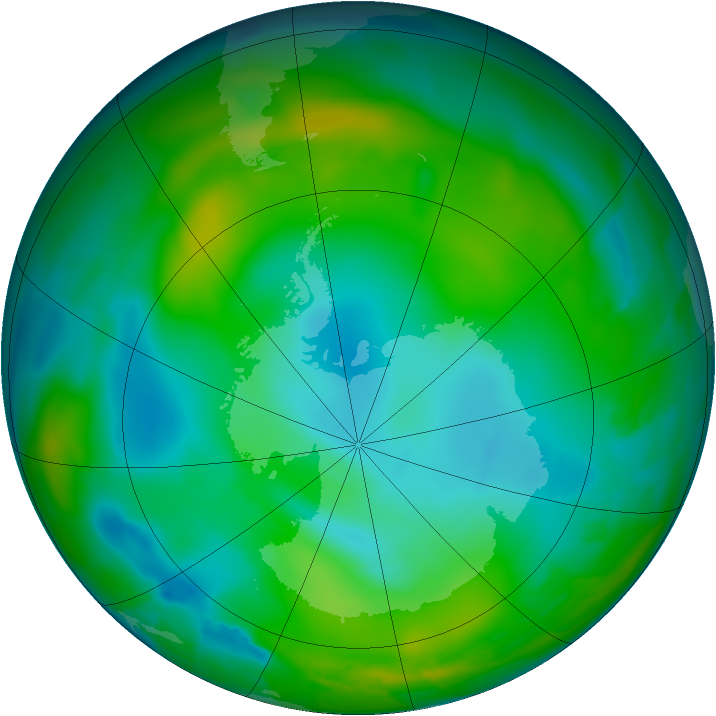 Antarctic ozone map for 02 July 2012